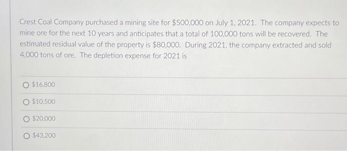  please answer all ASAP. will give thumbs up Crest Coal Company