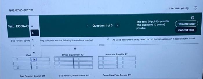 in T account form Label each entry with the letter of the
