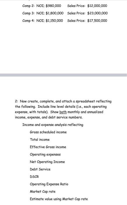 you are evaluating an apartment complex. 1: Use the following information to