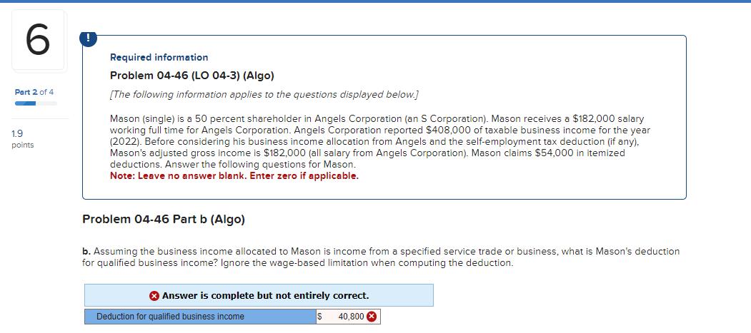 Please note the answer is NOT $40,800 Required information Problem 04-46 (LO