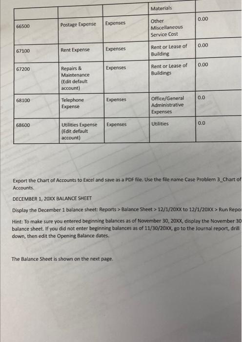 Balances as of 11/30/20xX. Use your current year. The accounts to be