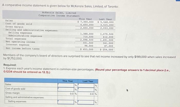 please helpv A comparative income statement is given below for McKenzie Sales,