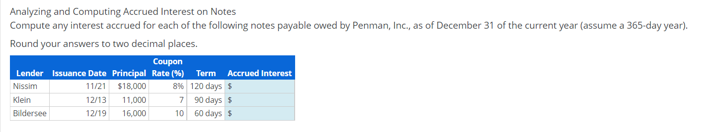 . Analyzing and Computing Accrued Interest on Notes Compute any interest accrued