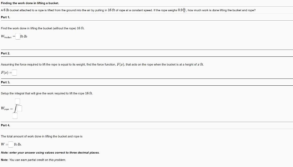  Find the work done in lifting the bucket (without the rope)
