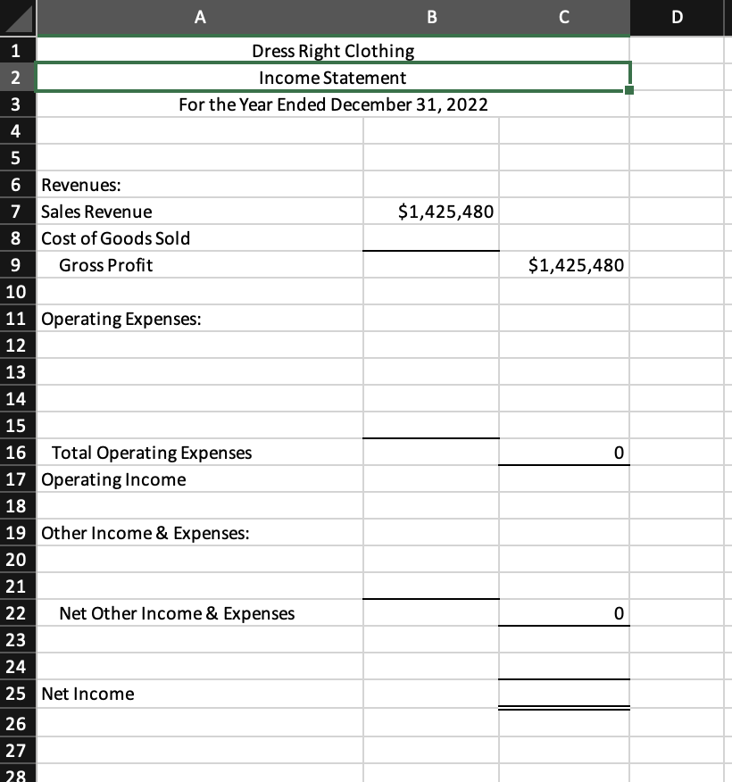 Dress Right Clothing Corporation. All of the information needed to prepare the