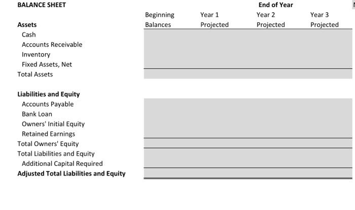 Statement and forecast for years 2 and 3 of the Income Statement.