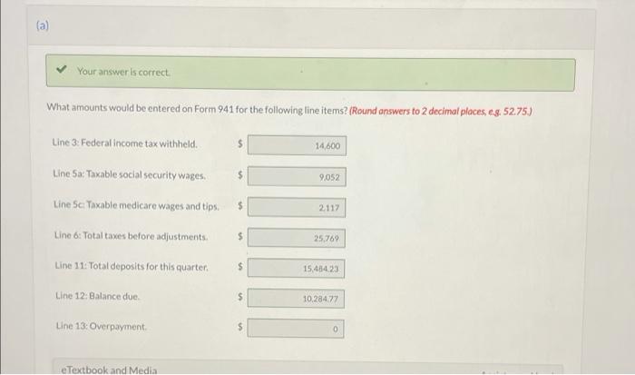 form 940 for the following line items?" Assume the following data for