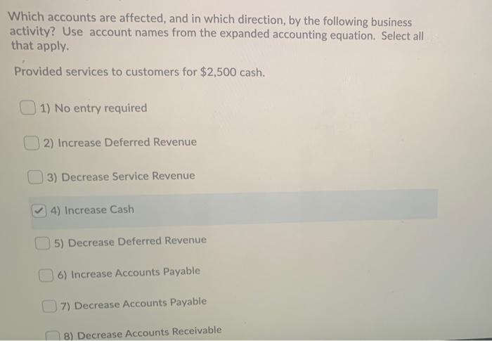 please answer quick Which accounts are affected, and in which direction, by