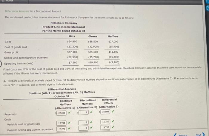 please fill in the incorrect sections Differential Analysis for a Discontinued Product