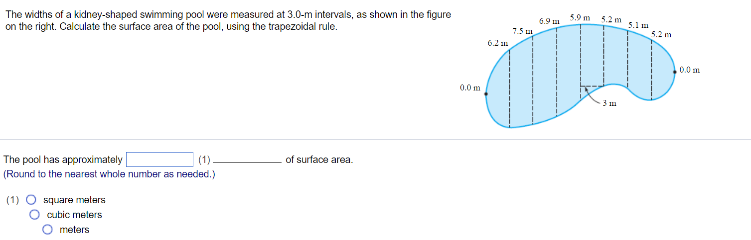 Please help me solve this problem!! The widths of a kidney-shaped swimming