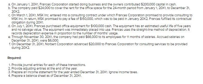 Cash flow statement from the exercise a. On January 1, 201, Frances