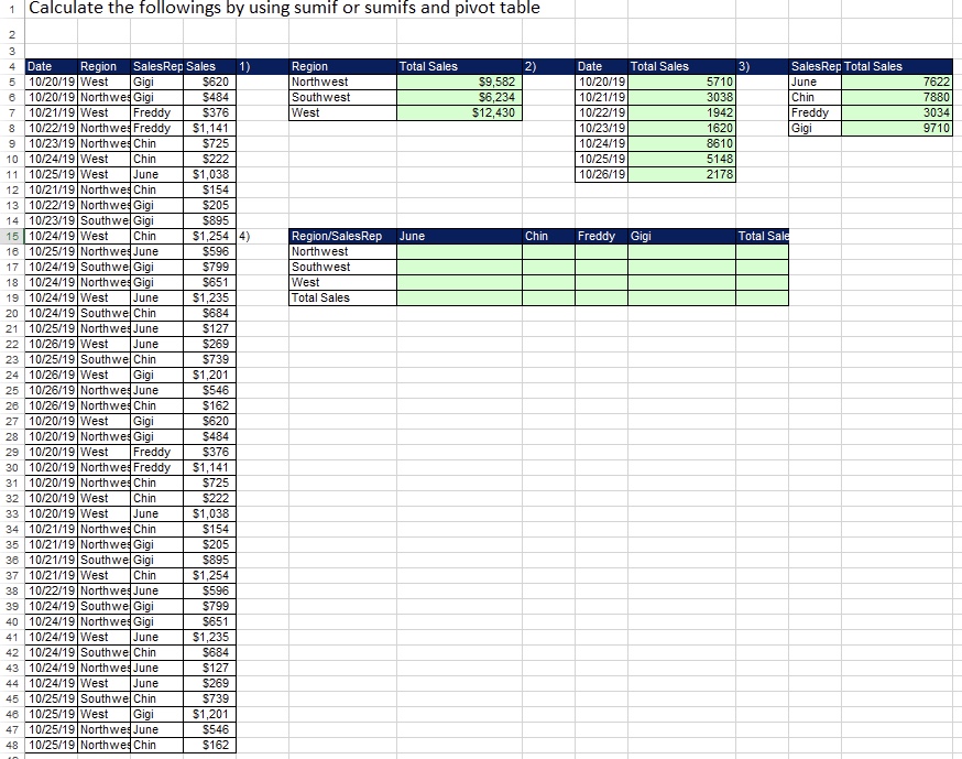 How to solve (4) explain clearly plz with SUMIF equations Calculate the