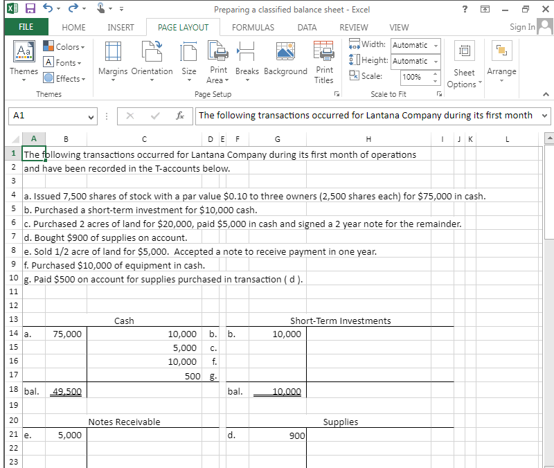 Preparing a Classified Balance Sheet using Excel's SUM Function and Cell Referencing