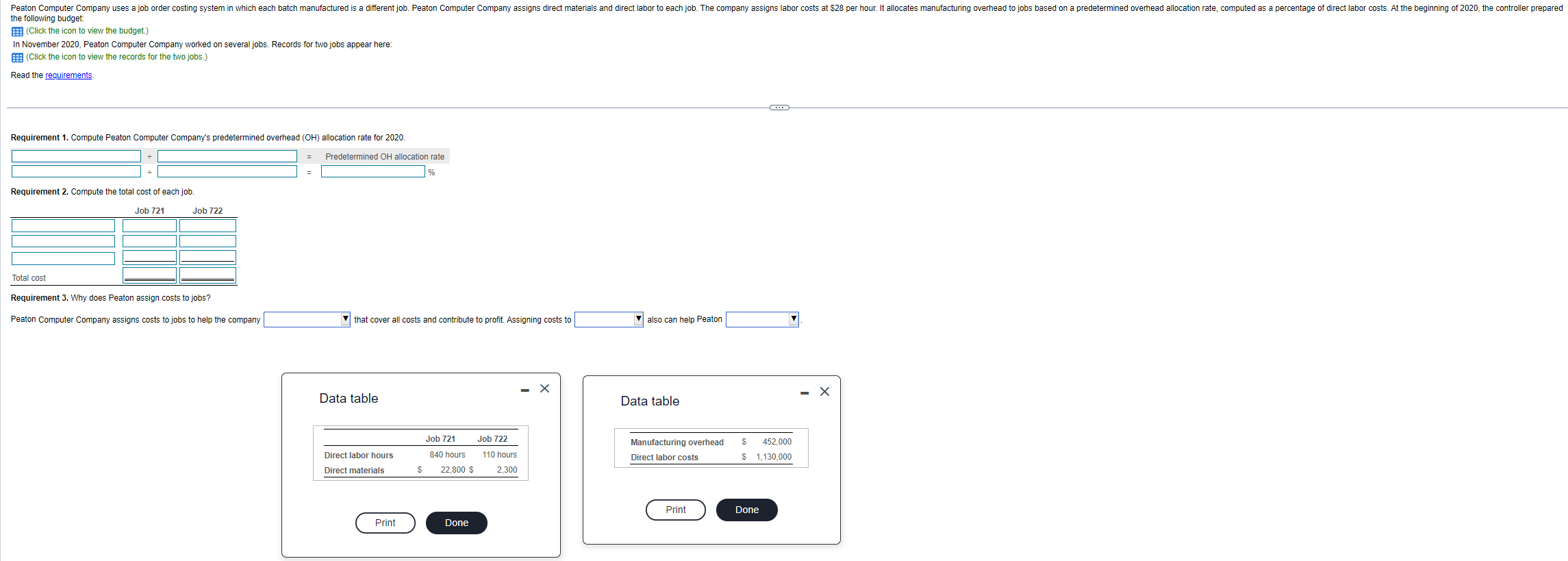  Requirement 1. Compute Peaton Computer Company's predetermined overhead (OH) allocation rate