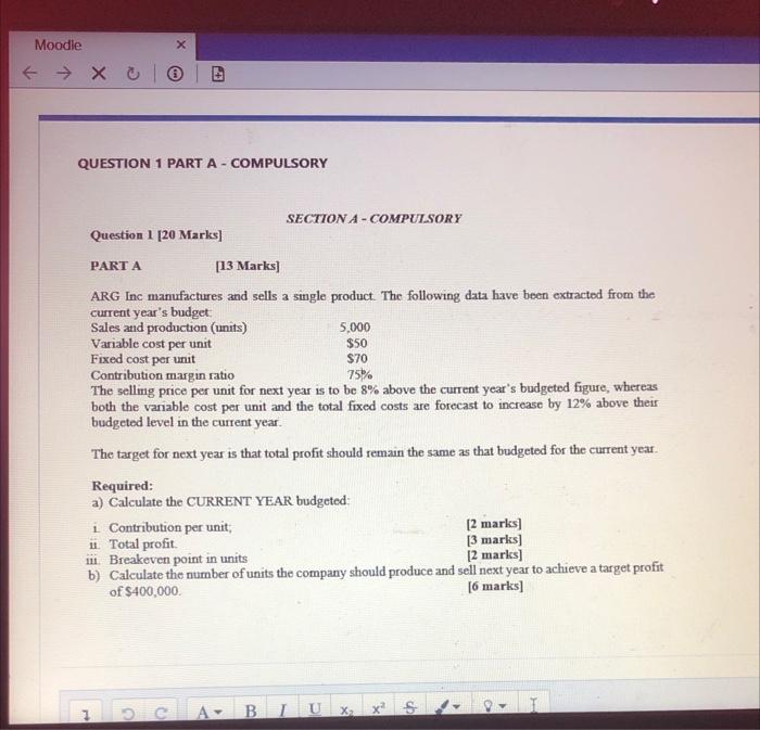b Moodle & X c 10 + QUESTION 1 PART A -