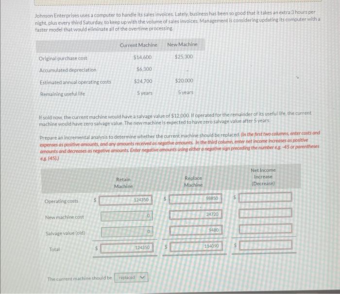 please send the full picture Johnson Enterprises uses a computer to handle