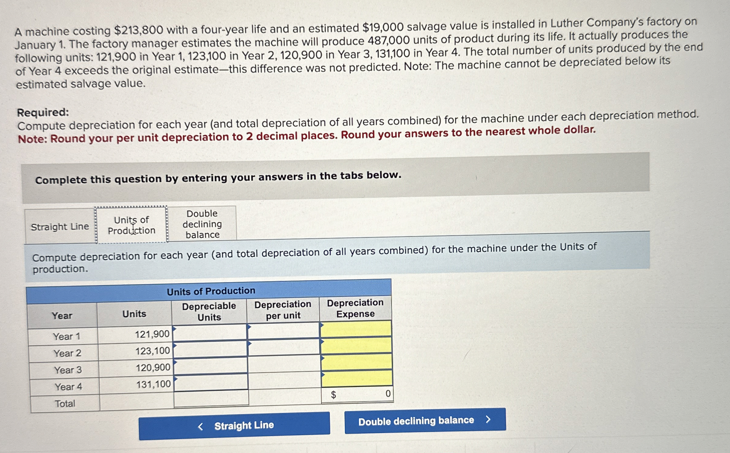  A machine costing $213,800 with a four-year life and an estimated