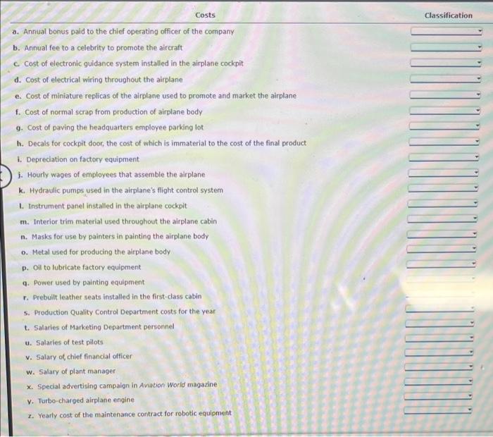 classifying cost. classify each cost as either a product cost or period