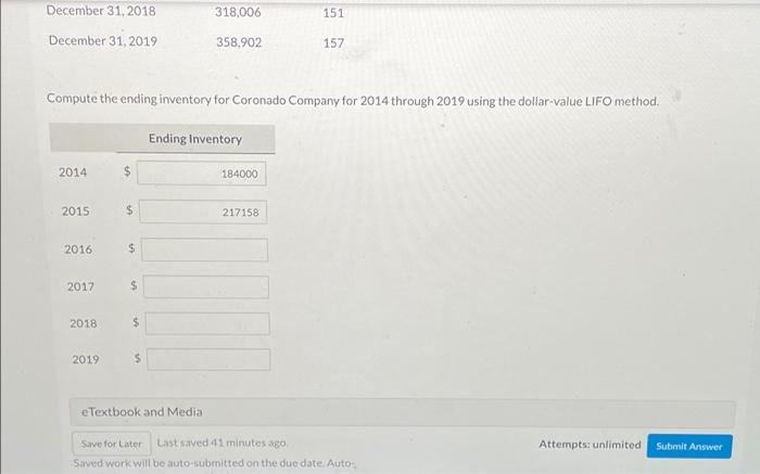 Company, Ending Inventory (End-of-Year Prices) $184.000 Price Index 100 250.278 118 Date