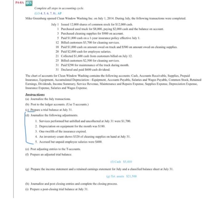 Please help with H and I P-8A GLS Complete all steps in