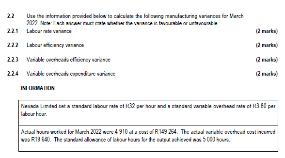 2022 according to the absorption costing method. (12 marks) INFORMATION The following