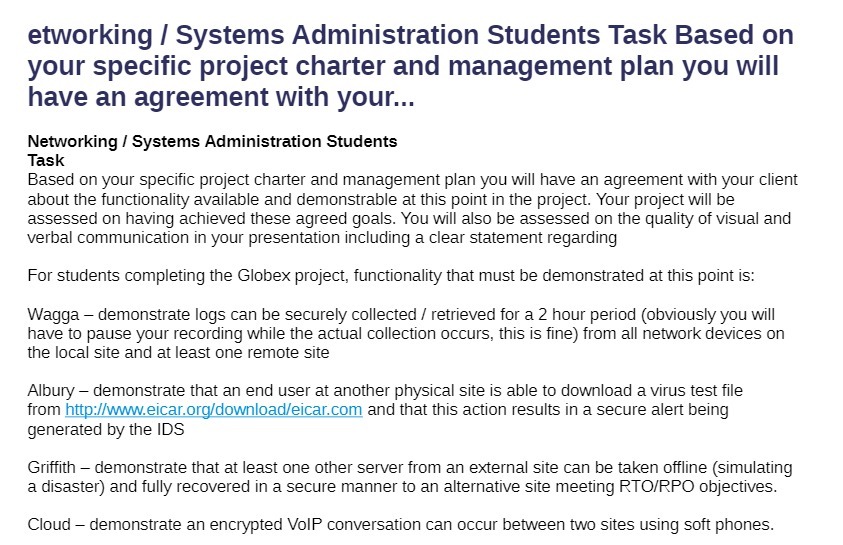  etworking 1 Systems Administration Students Task Based on your specific project