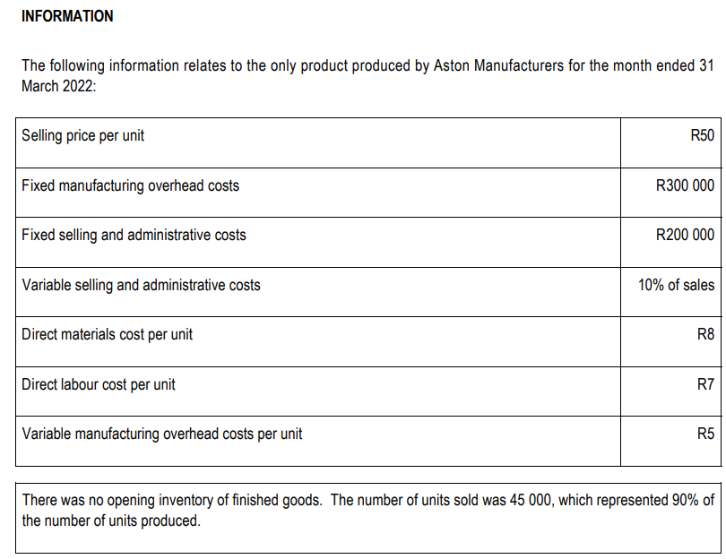 Question 2 Use the information provided below to prepare the Income Statement