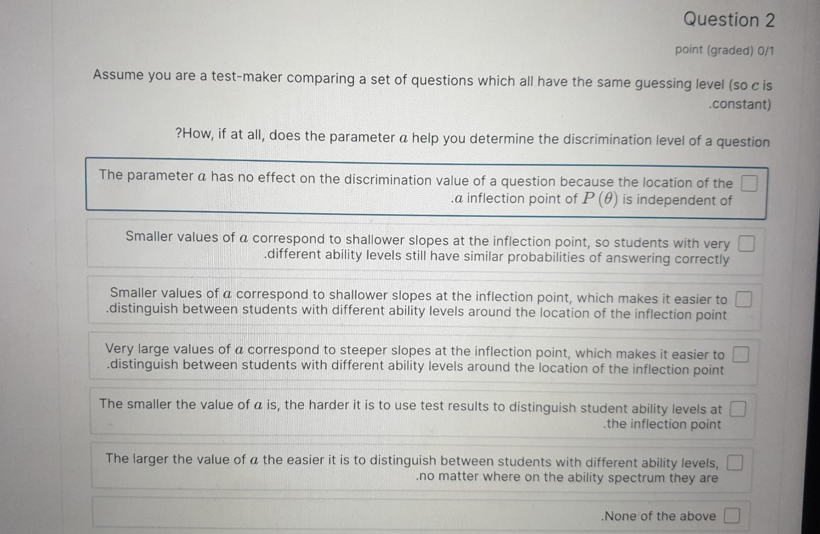  pls answer this Question 2 point (graded) 0/1 Assume you are