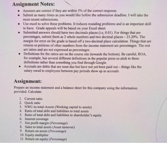 sheet and income statement. Construct the financial ratios requested below. Below are