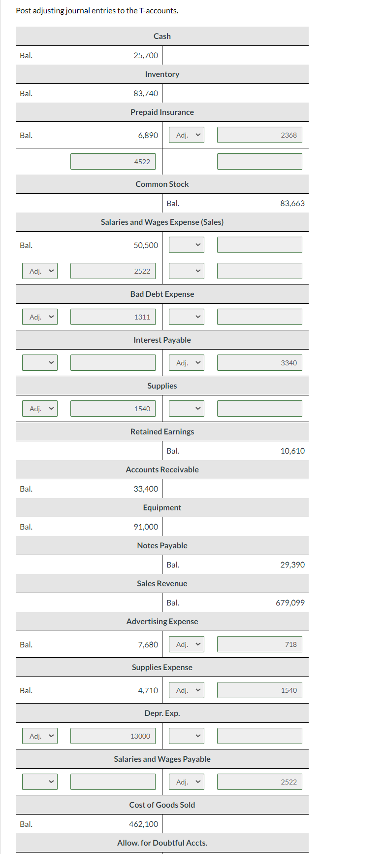 correct. Prepare adjusting journal entries for the following. (Credit account titles are