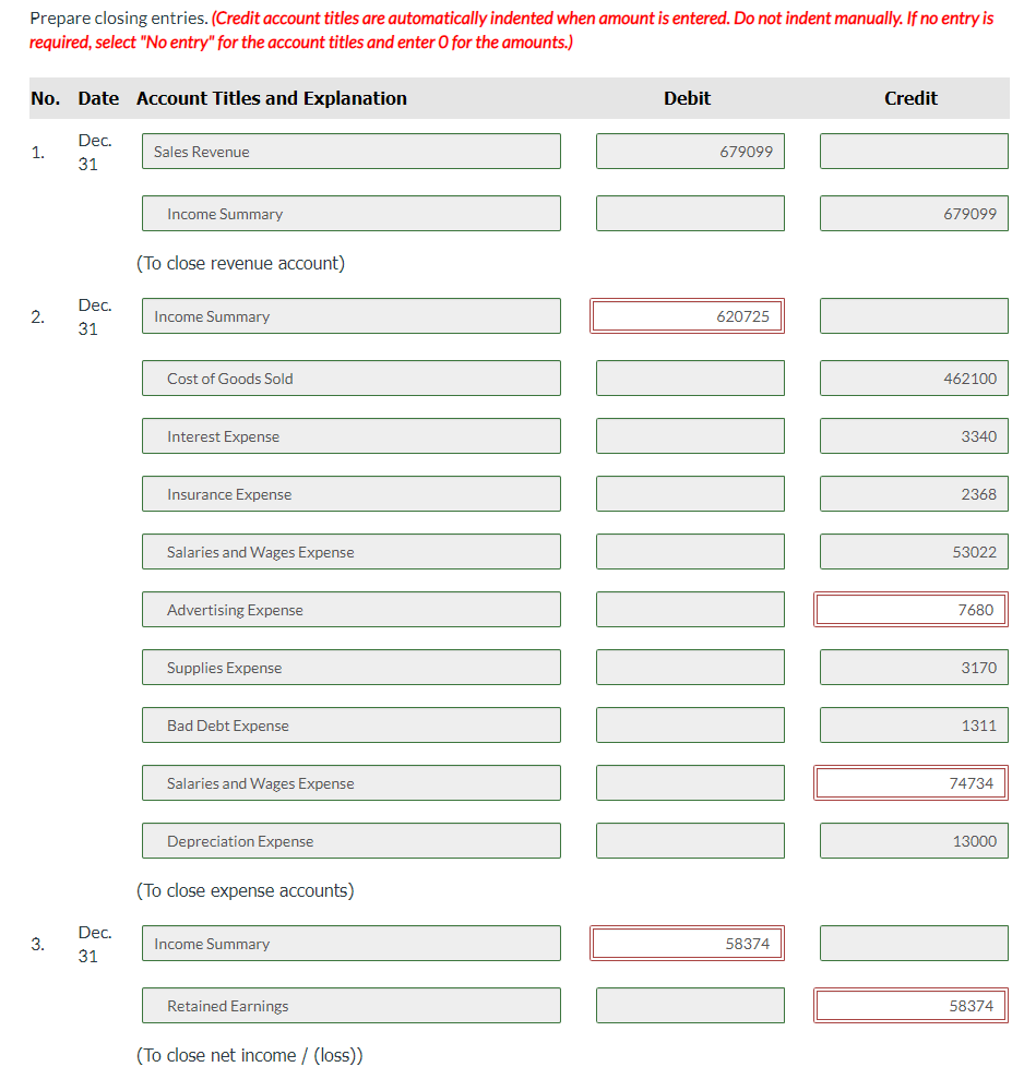entry is required, select "No entry" for the account titles and enter