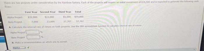 please help There are two projects under consideration by the Rainbow factory.