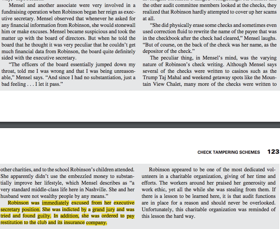 the opportunities that were present and allowed Melissa Robinson to perpetrate this