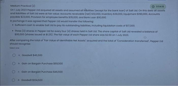  Medium Practical (2) (1) 0:54:18 On I July 2023 Pepper Ltd