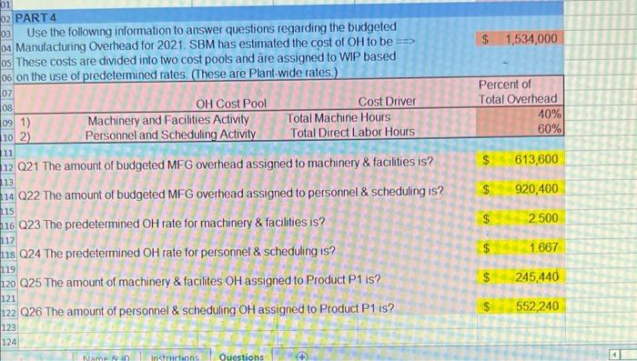 Would like assitance with Q. 23 & Q. 24 01 02 PART