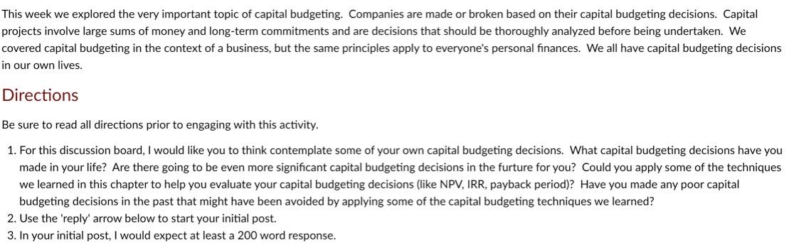 PLEASE ASAP This week we explored the very important topic of capital