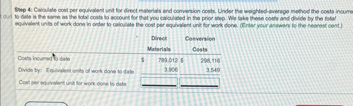 the FIFO method of process conting, Summary data and weighted average data