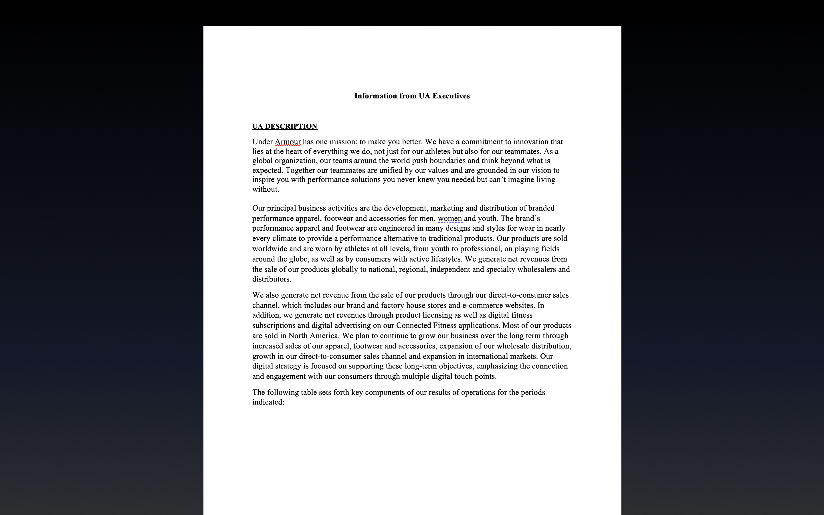 Task:With respect toUnder Armourconduct an external analysis using the 5 forces model.