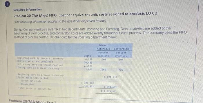 part 1 part 2 part 3 Requlred Information Problem 20-7AA (Algo) FIFO: