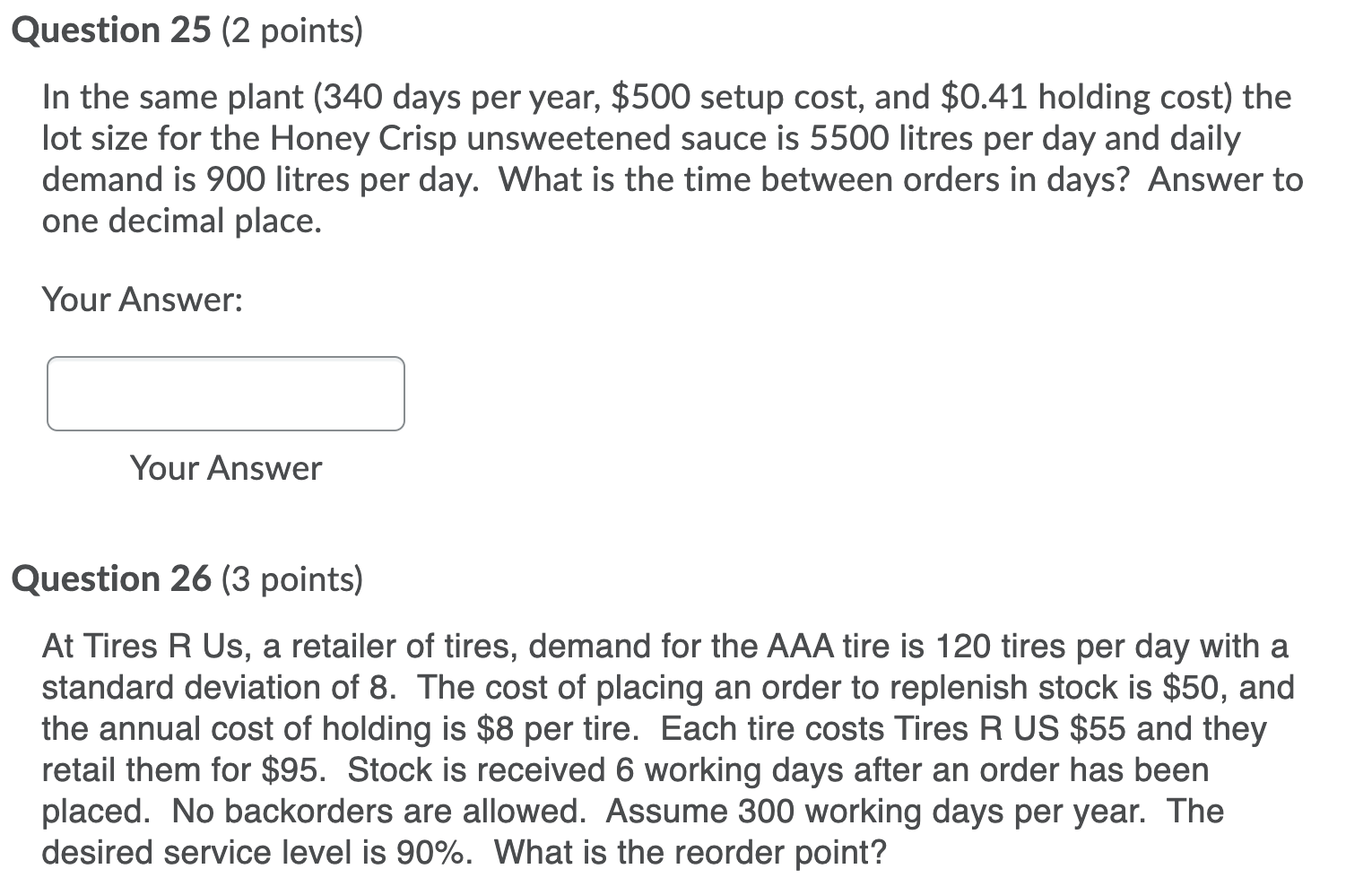 manager at an apple sauce processing plant must determine lot size for