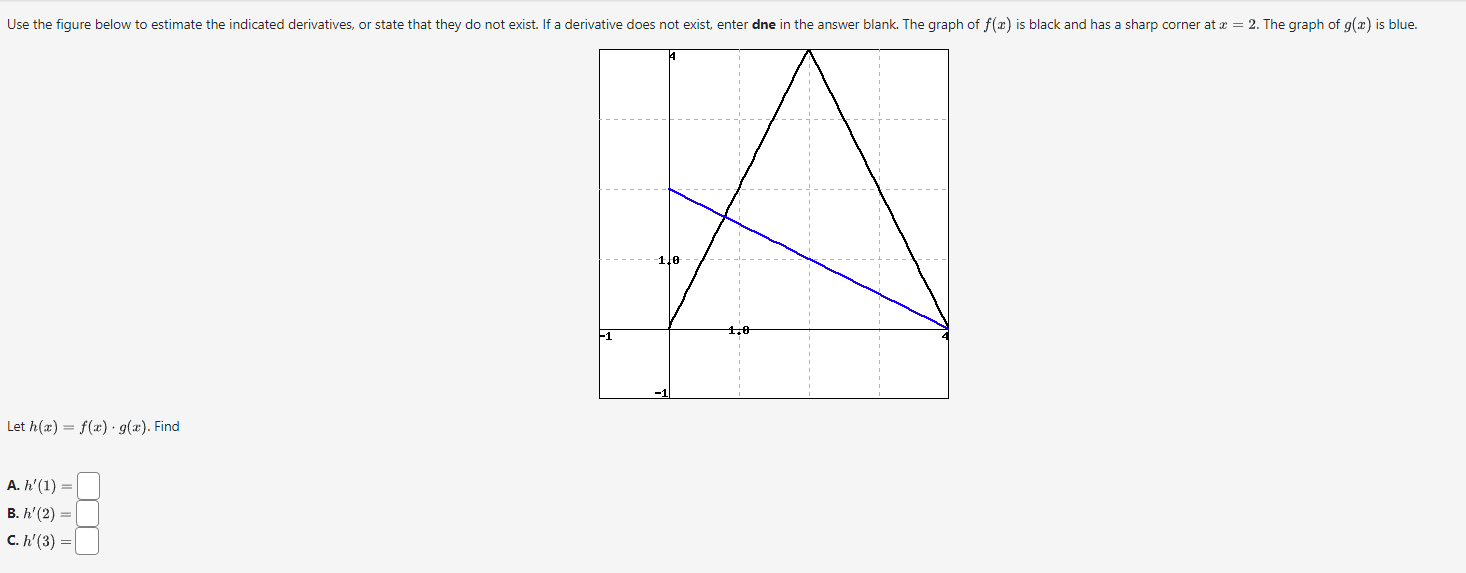Need steps and answer please Let h(x)=f(x)g(x). Find A. h(1)= B. h(2)=