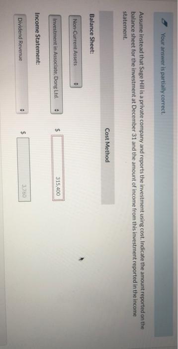 is the correct answer in equity method balansheet and in cost method