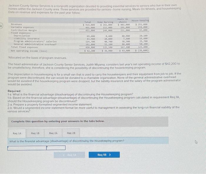  please answer asap Jackson County Senior Services is a nonprofit organization