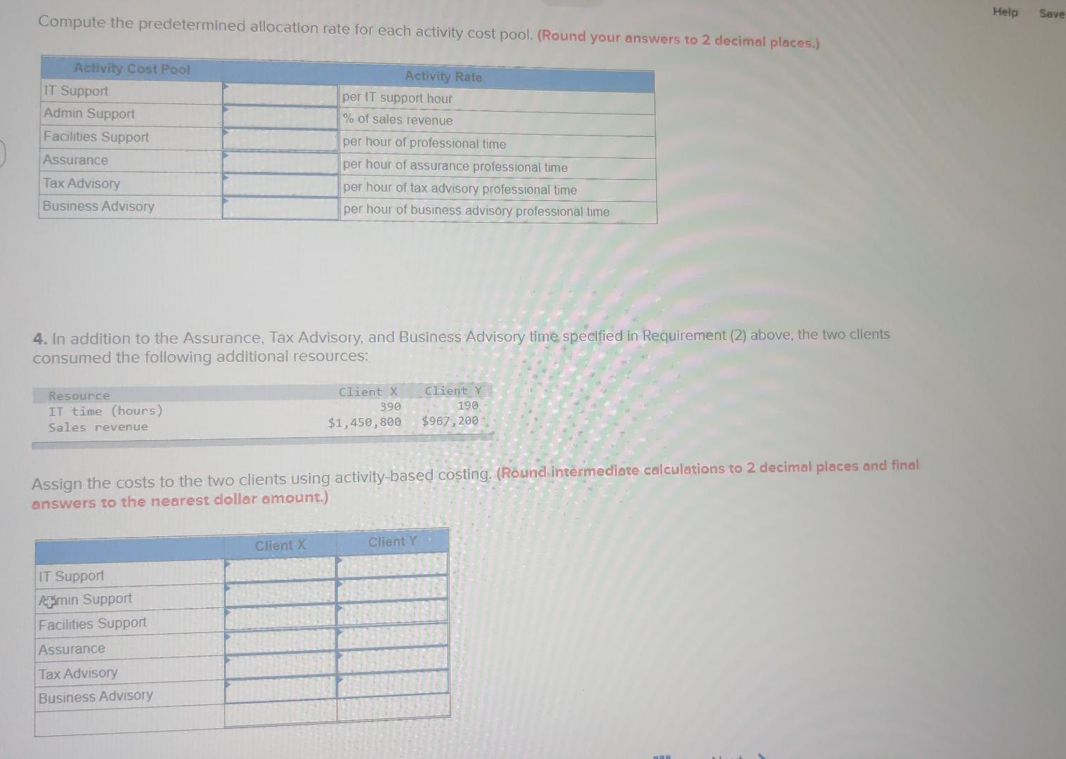 of clients. The company has three support departments and three revenue-generating departments,