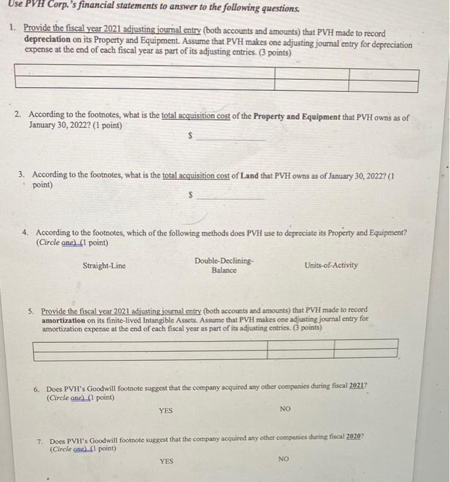 please help asap PVH corp final statement in second picture. Use PVH