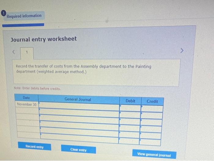 to the Assembly department's November activities. Complete this question by entering your