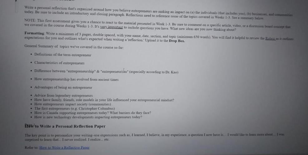 please I need this before Sunday Write a personal reflection that's