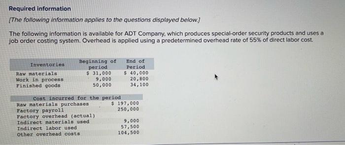  all the same question please help Required information [The following information