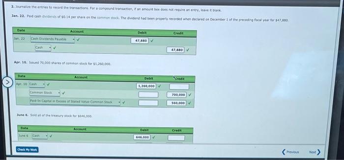 's, are as follows: The following selected transactions occurred during the year!