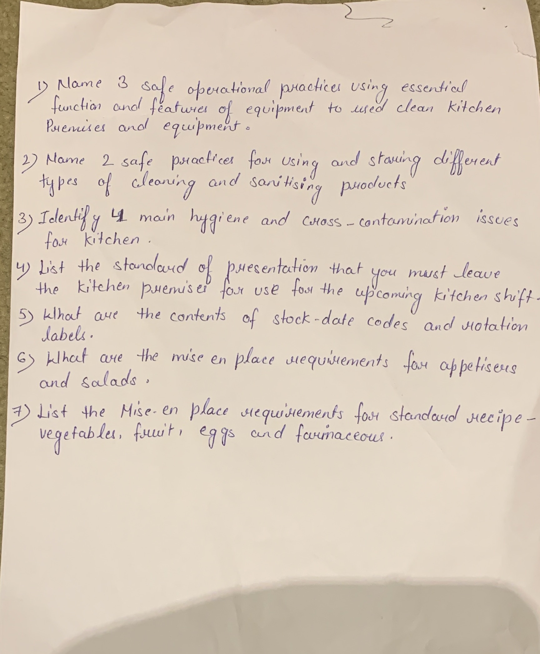 1) Name 3 safe operational practices using essential function and features